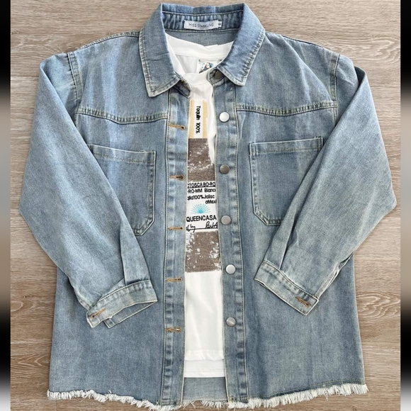 Blue Jean Top With Raw Edge - Picture 1 of 5